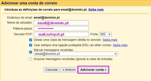configurar o e mail do dominio no gmail passo 5