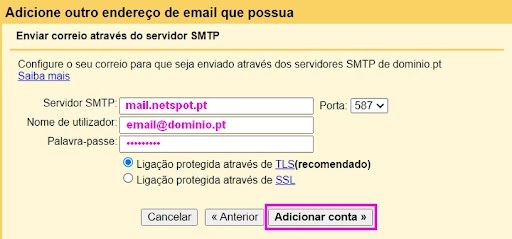 configurar o e mail do dominio no gmail passo 8